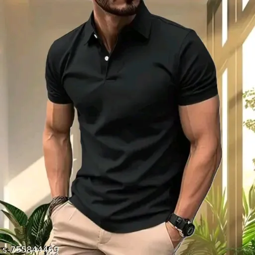 Men black pol tshirt