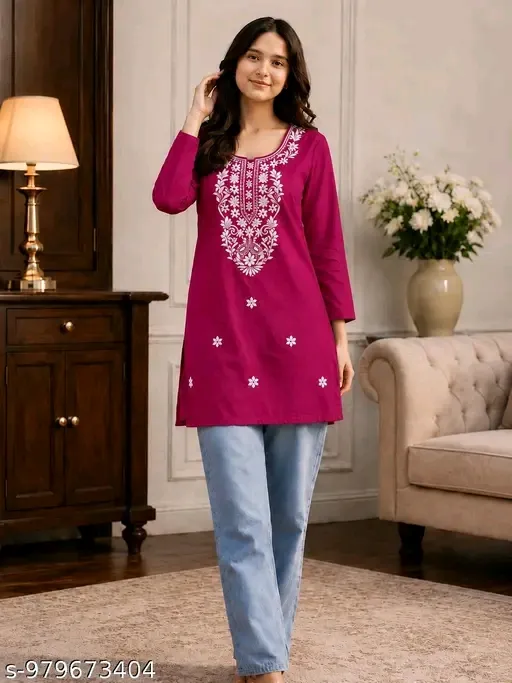 Women Rani Embedded Short Kurti