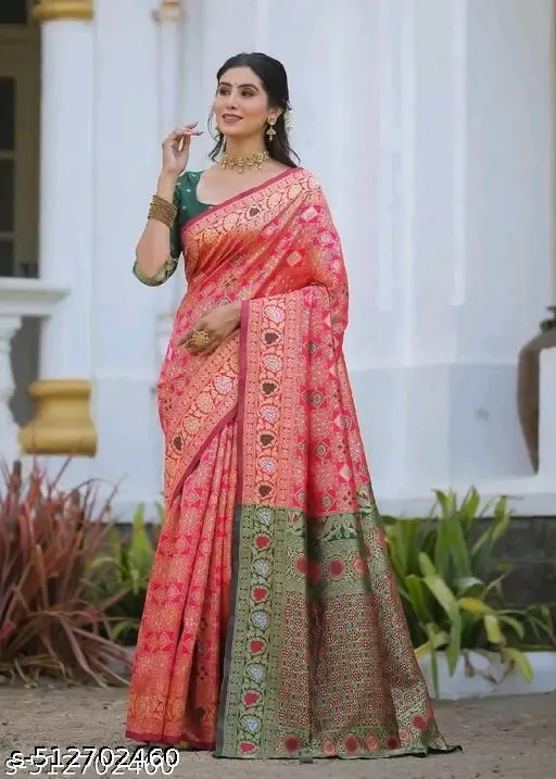 BLAZIK Selbisgreen Rich Banarasi Saree With Heavy Blouse