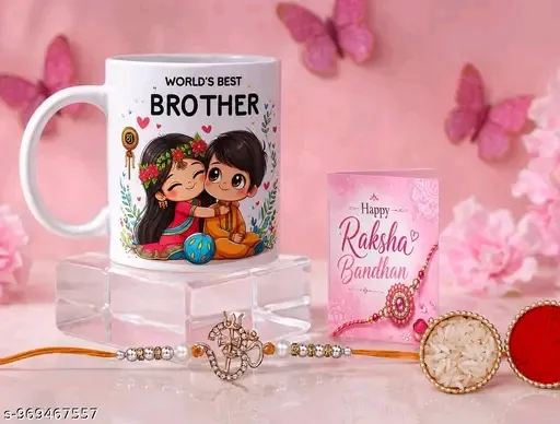 Rakhi For Brothers With Printed Ceramic Mug Combo Pack Of 4